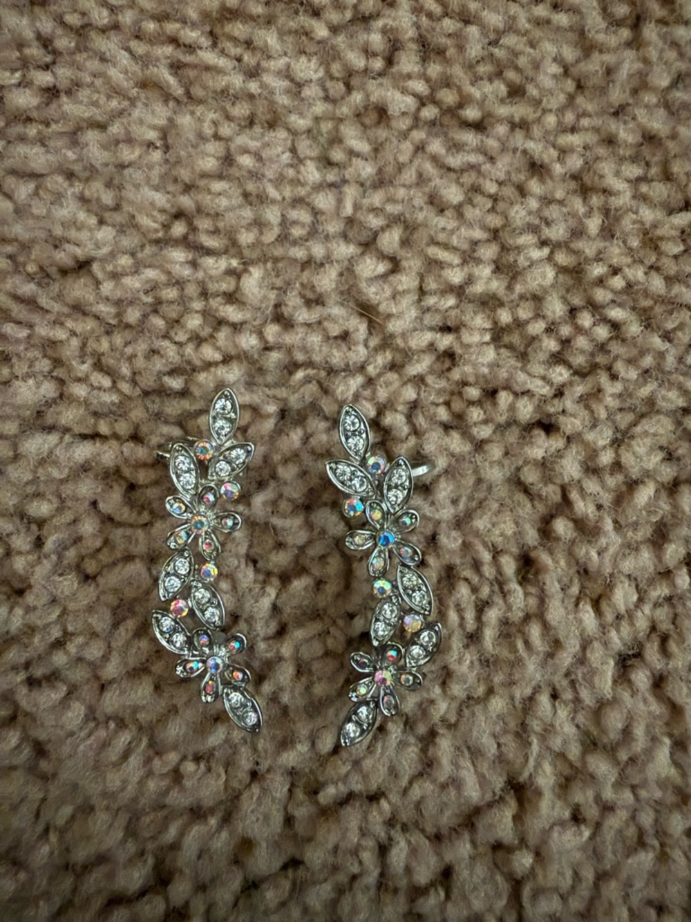 Crystal Floral Vine Ear Climbers - Silver Tone